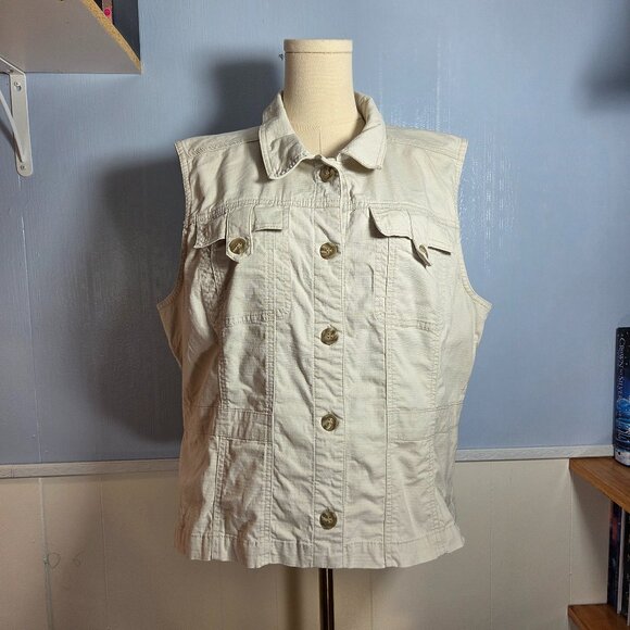 Christopher & Banks Petite Extra Large Light Khaki Collared Button Casual Vest - Picture 1 of 10